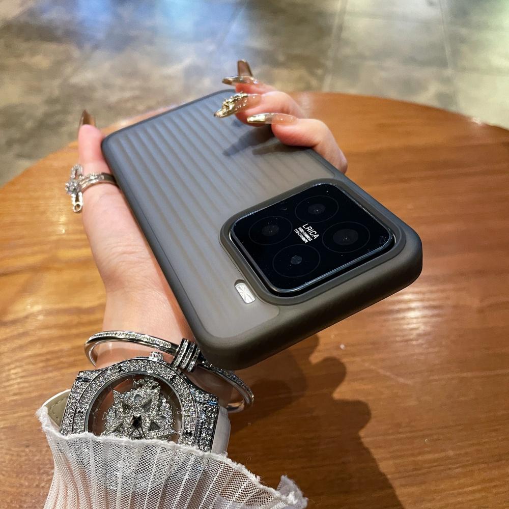 Rugged Armor Matte PC Corrugated Phone Case For Xiaomi 15 14 13 Pro 15Pro 14Pro Shockproof PC Stripes Business Translucent Cover