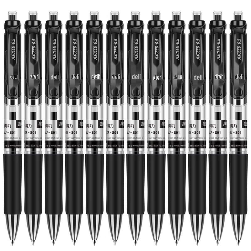 Deli 33388 Black Gel Pen, 0.5mm, 12-Pack