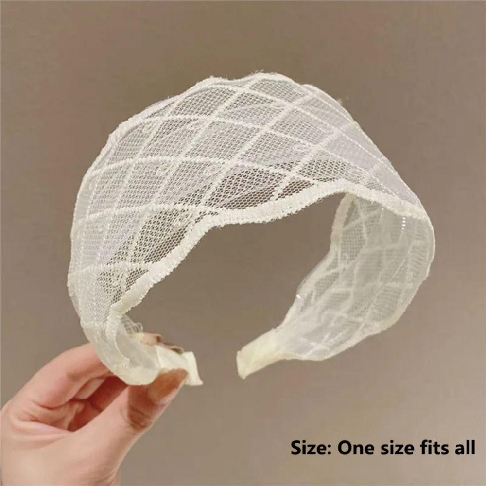 Mesh Lace Headband Lace Wide Edge Hair Hoop Elegant Bohemian Headwrap  For Women Girls