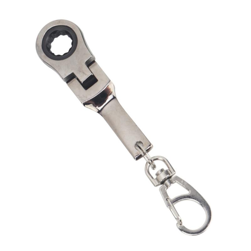 Flexible 10mm Ratchet Wrench Metal Keychain with 180 Degree Flexible Rotation Head for Fastening Application