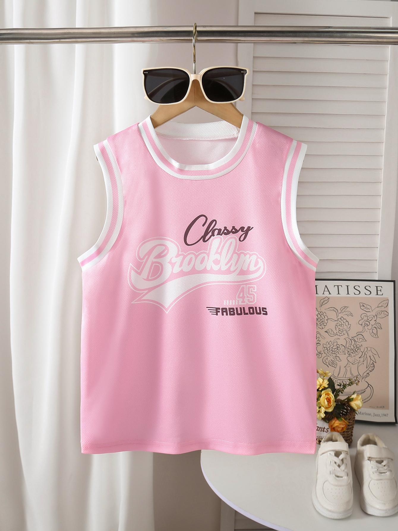 

Single-piece girls outdoor casual sportswear vest with a stylish, energetic, and sunny English print design. 12Y рожевий