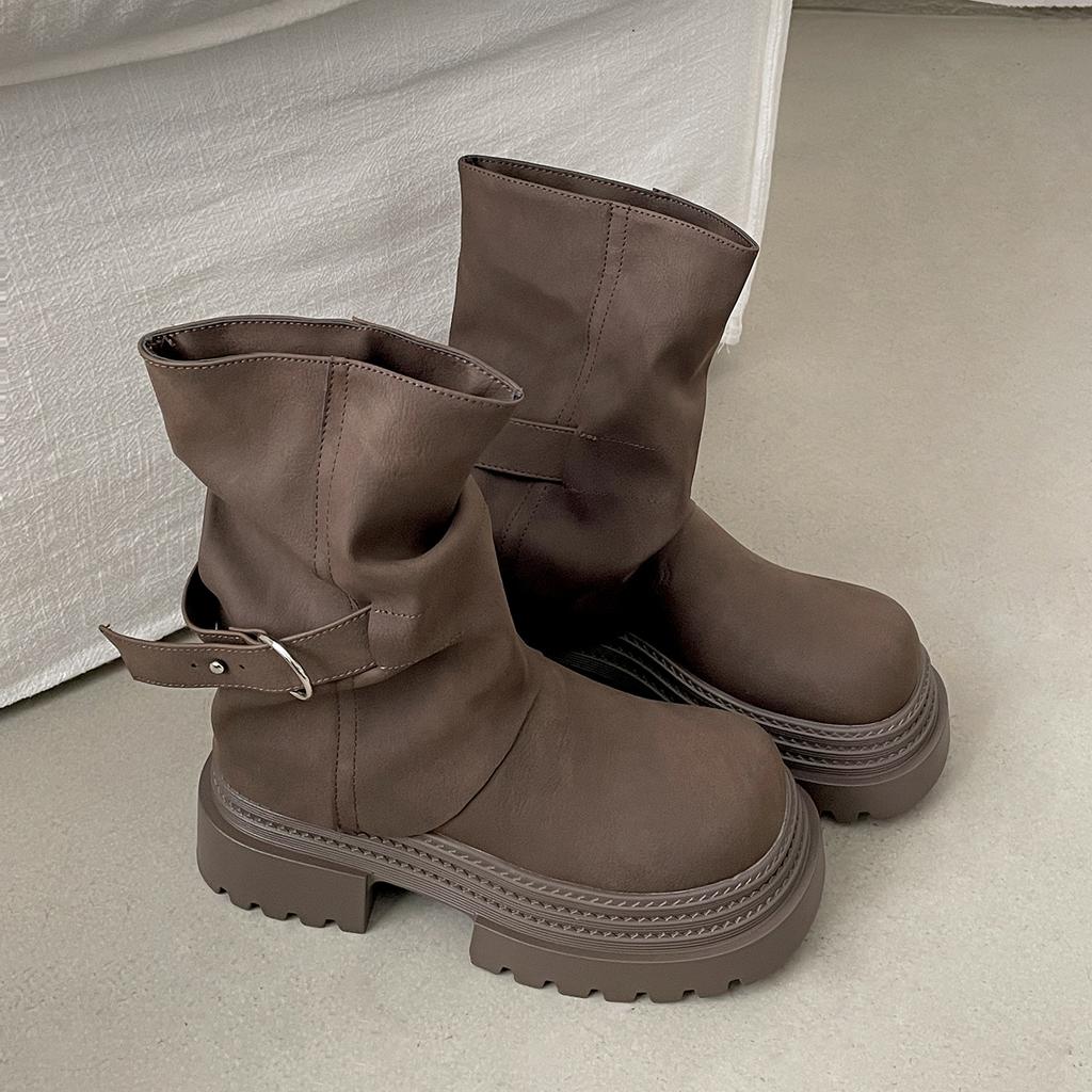 Vintage British style platform thick heel Martin boots women's 2025 new summer explosion Maillard trousers short boots