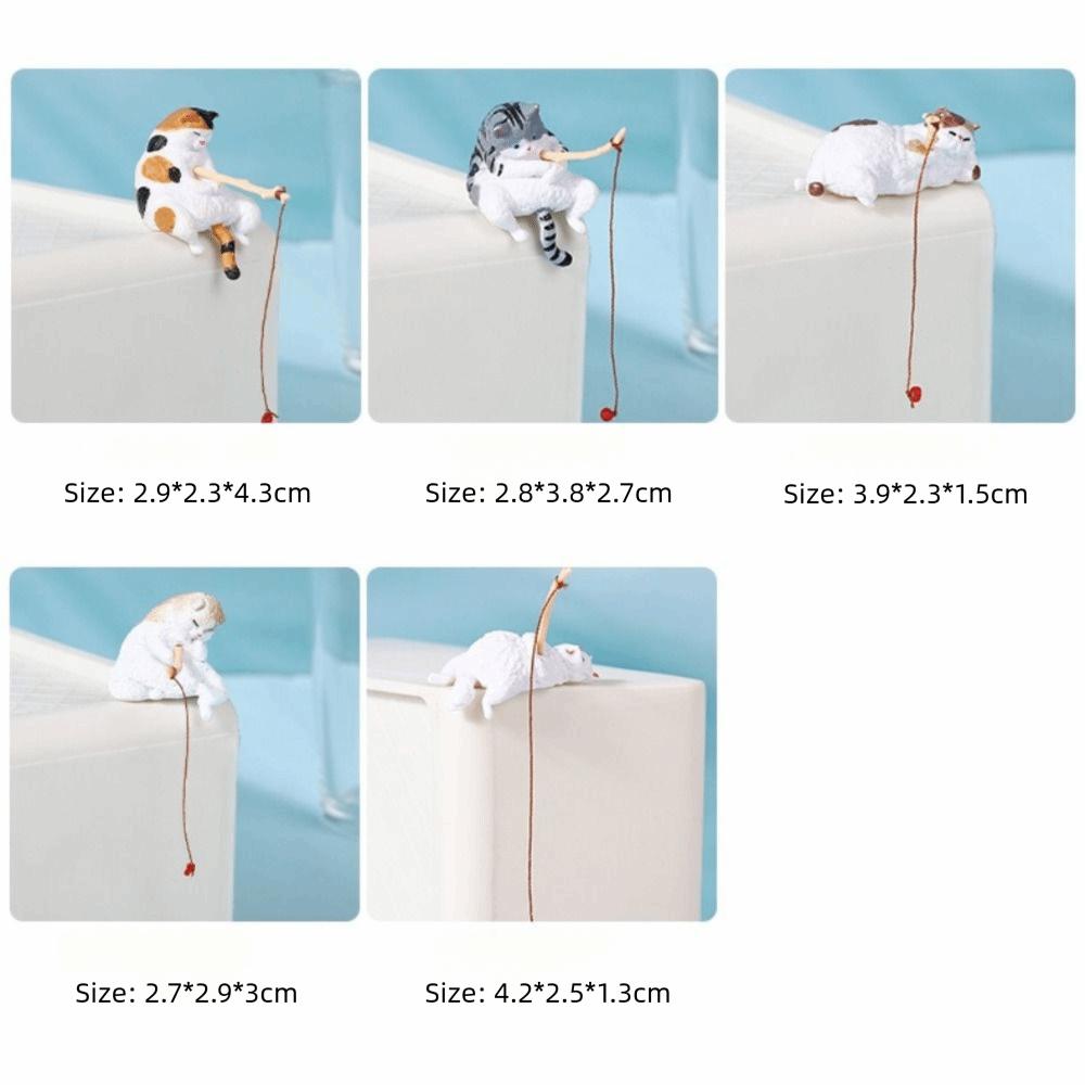 Cartoon Style Fish Tank Ornament Resin Mini Figurine New Fishing Cat Ornament  Landscaping
