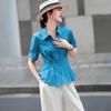 Lansere Women's Commuter Pleated A-Line Short Sleeve Lapel Shirt