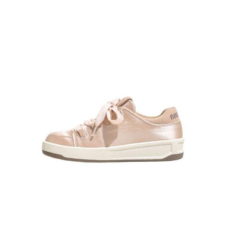 Studiolee~ Satin Round Head Thick Sole Lace-up Sports Lightweight Height-increasing Casual Board Shoes