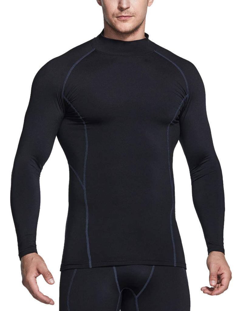 Tesla Sports Undershirt with Fleece Lining and Long Sleeve Compression Compression Heattech Inner Running Sports Thermal Innerwear Men's High-Neck