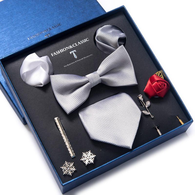 Men's 8-Piece Formal Accessory Set: Bow Tie, Corsage, Brooch, Cufflinks for Weddings.
