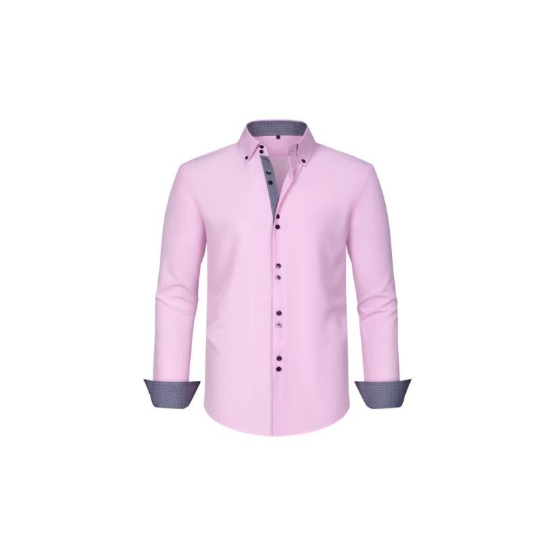 Men Contrast Lining Long Sleeve Button Down Dress Shirt