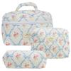 3Pcs Makeup Bag Set Cosmetic Organizer Bag Large Capacity Quilted Coquette Toiletry Bag Aesthetic Cotton for Outdoor Travel