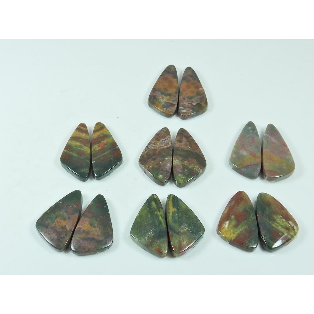 Natural Bloodstone Jasper Matched Pair Fancy Cabochon Gemstone 07 Pair Lot C-3332