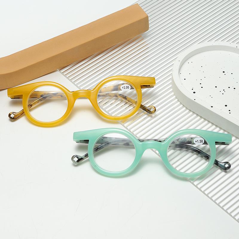 European Retro Round Frame Color-Block Reading Glasses - Stylish, Versatile, Niche Eyewear.