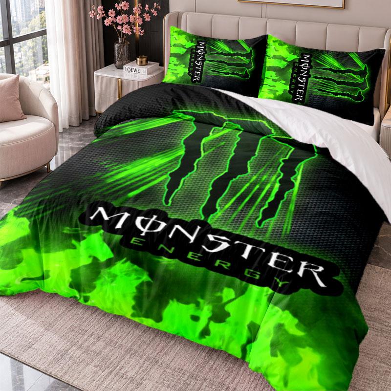 Monster Energy 3-teiliges Bettwäsche-Set Bettbezug mit zwei Kissenbezügen für Schlafzimmer Heimdekoration