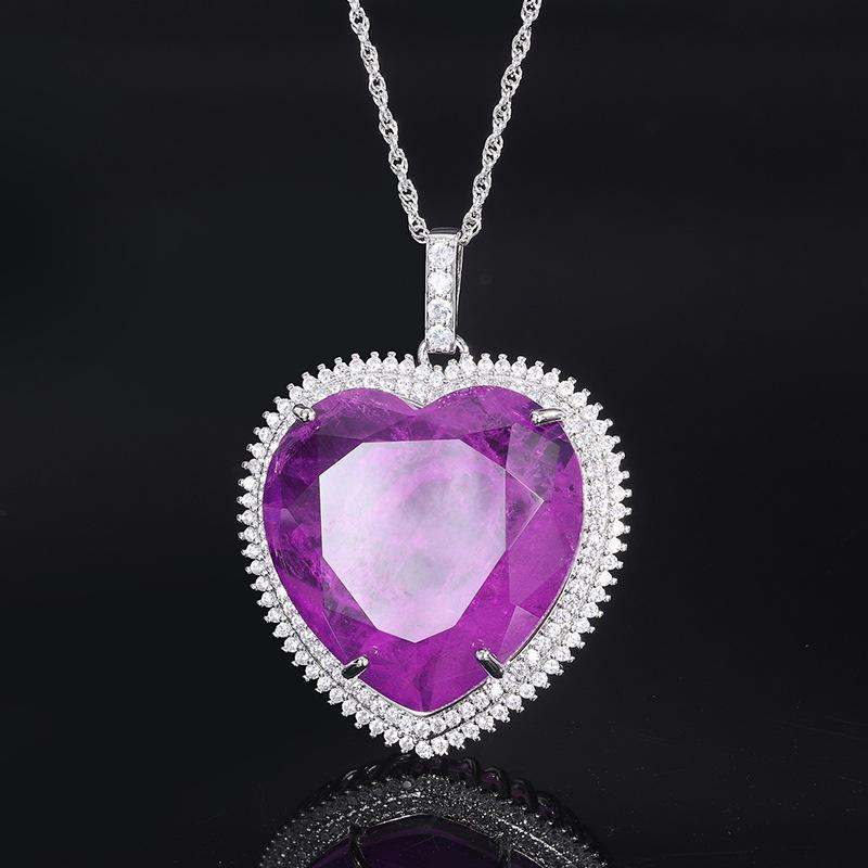 Jewelry Classic Vintage Sweater Chain Big Heart Colored Treasure Pendant Necklace Main Stone 32 * 32