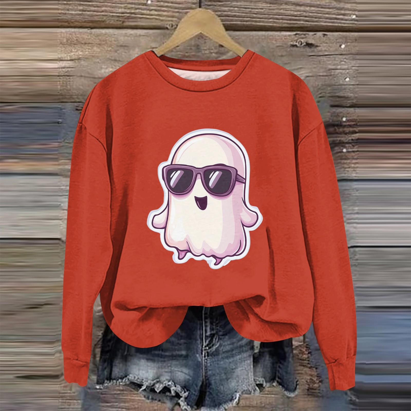 

Женская мода с длинным рукавом и принтом на Хэллоуин с круглым вырезом L шафрановый