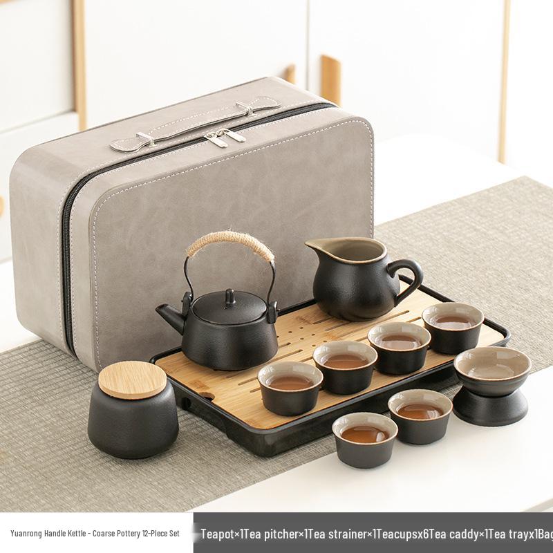 Portable Black Pottery Kung Fu Tea Set - Customizable with Logo for Business Gifts & Souvenirs
