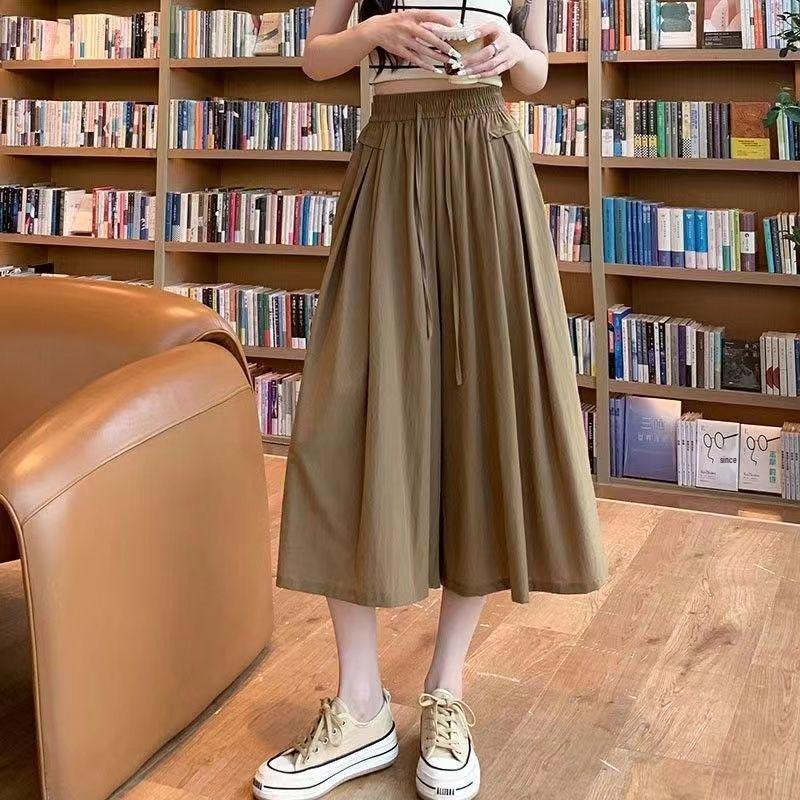 

2026 Summer Women s High-Waisted Ice Silk Wide-Leg Pants - Korean Style Casual Loose Skirt Pants M 80-99 jin