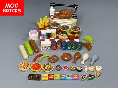 MOC Bricks Festival Pizza Chip Food Printed Tile 1x1 2x2 Biscuits Building Blocks City Friend Accessories DIY Kids Christmas Toy