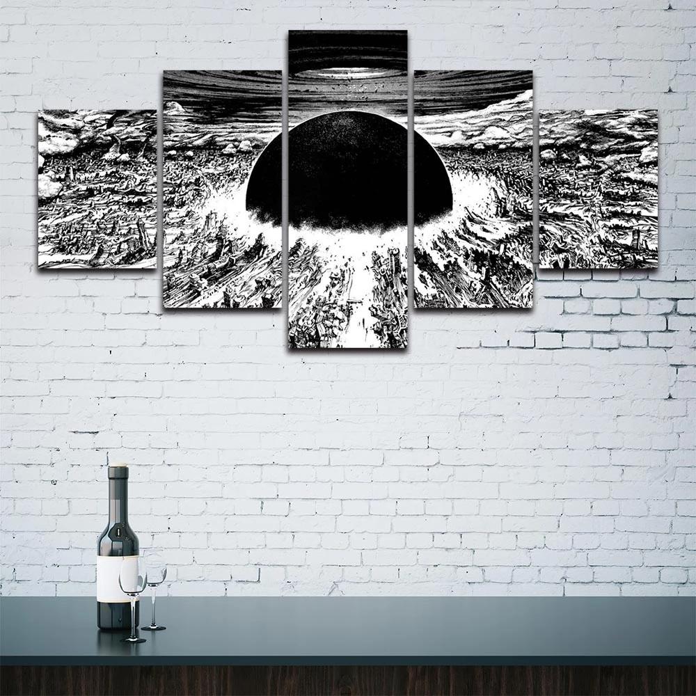 Salon Décoration Intérieure Murale 5 Pièces Gris Noir Œuvre d'Art Abstraite Moderne Impressions HD Affiche Modulaire Sans Cadre Peinture sur Toile