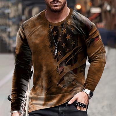 Camiseta vintage de manga larga para hombre, camisetas de otoño con estampado de bandera rota en 3D, camiseta de guerra, ropa deportiva holgada de calle de gran tamaño, tallas Xs-7Xl