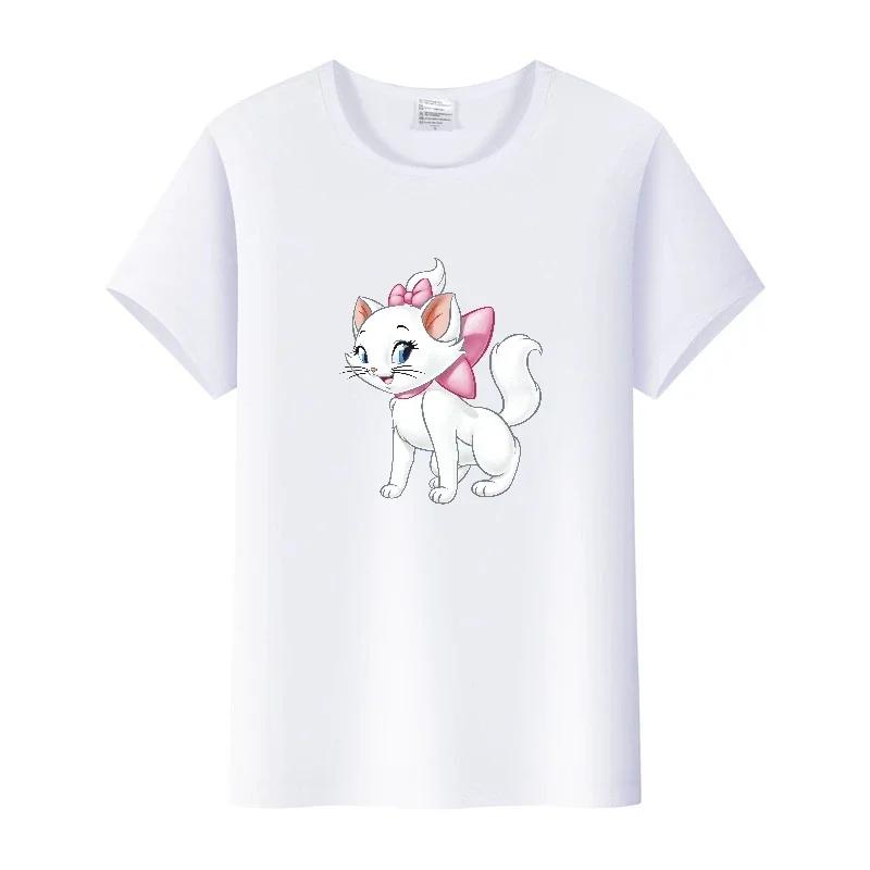 Fashion Marie Cat Cartoon Tees Summer Tops Hip Hop Short Sleeve Girl T-Shirts Plus Size Clothing Blouses Gift Unisex