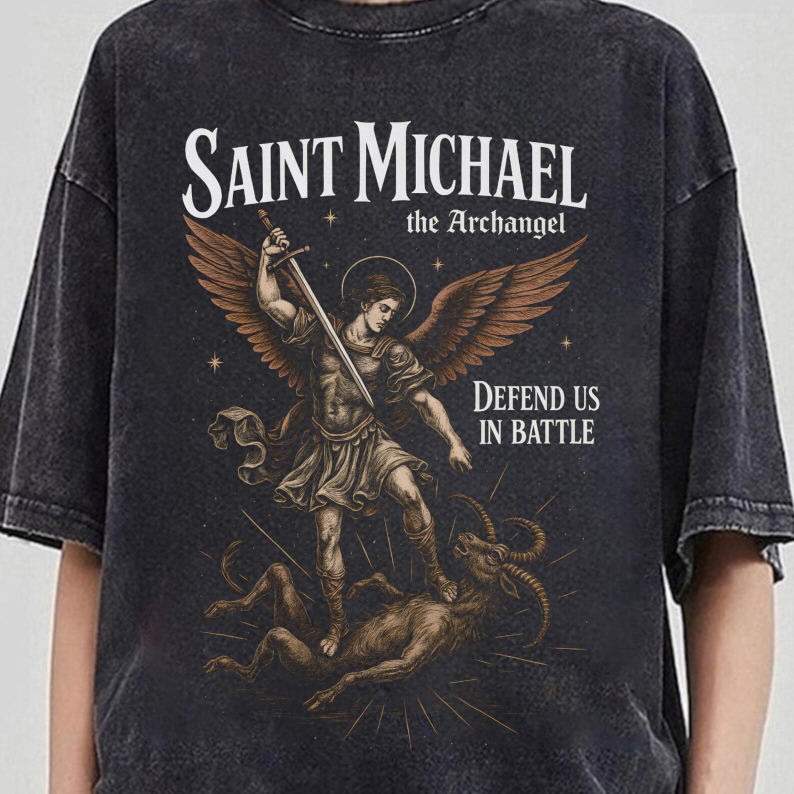 The Archangel Comfort Colors Shirt, Catholic Saint Quote, St. Michael Archangel Shirt, Defend Us in Battle, Angel Prayer Tee 4XL
