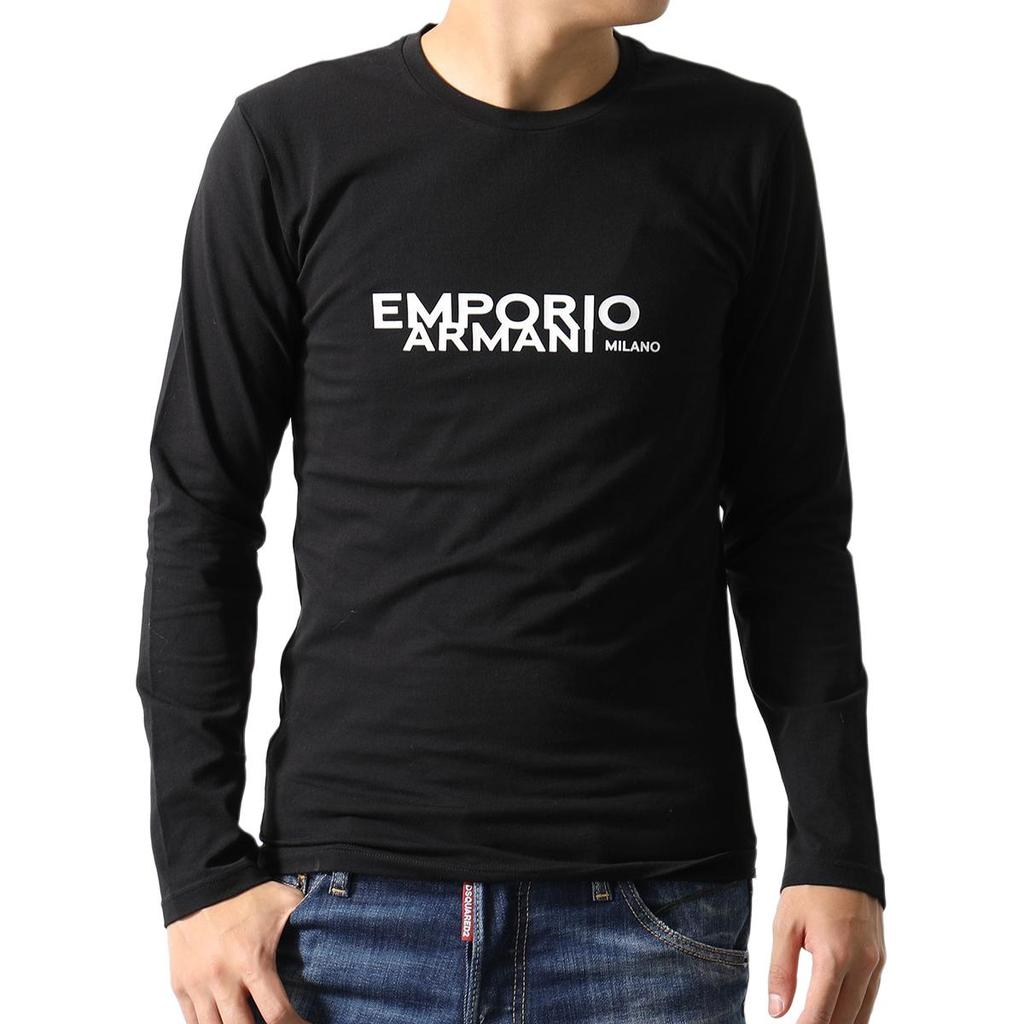 Emporio Armani Letter Logo Printed Crew Neck Long Sleeve Regular T-Shirt Men Tops Black 111023-2F725-00020