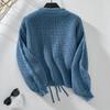 Autumn Winter Vintage Loose Long Sleeve Top Solid Color Cardigan Knitwear V-Neck Sweater