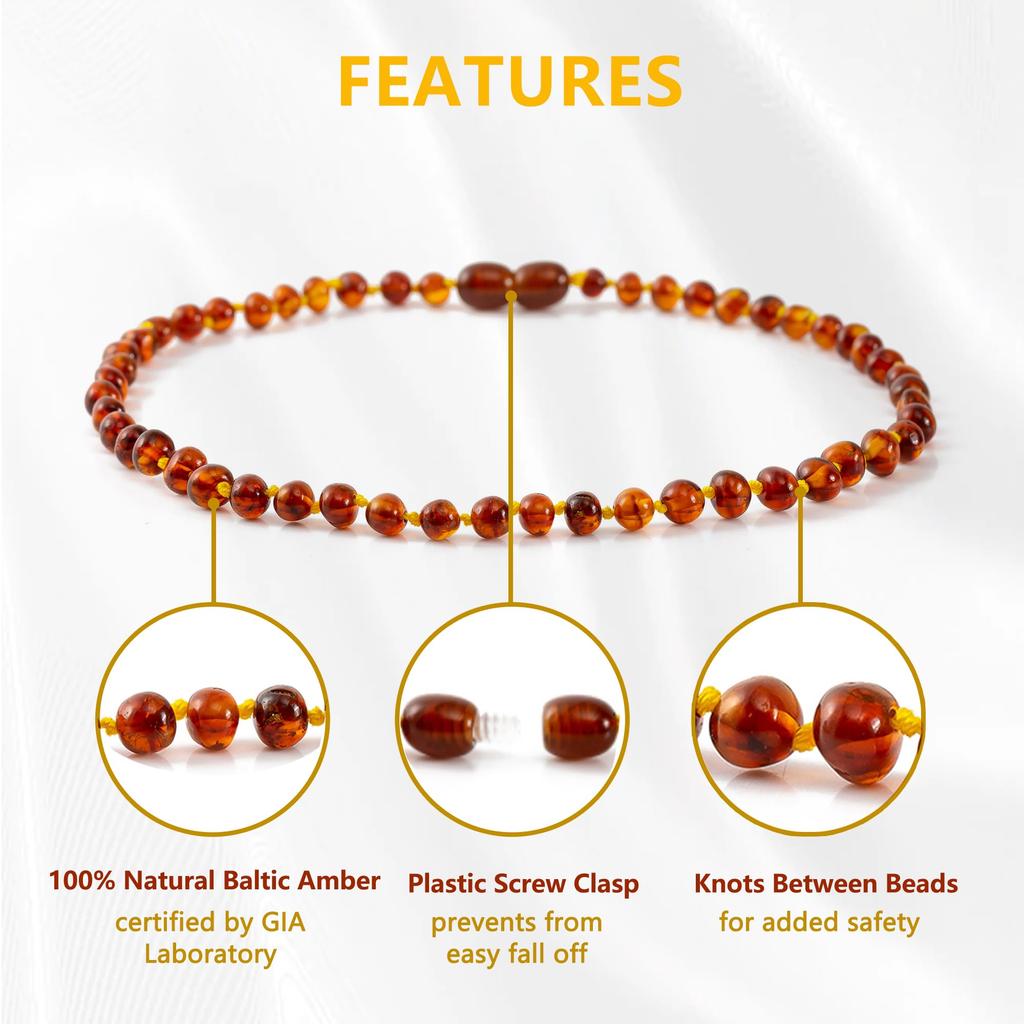 Baltic Sea A Necklace Natural Handmade A Beaded Jewelry [Cici's Story] (Cognac) (50cm) - 100% &
