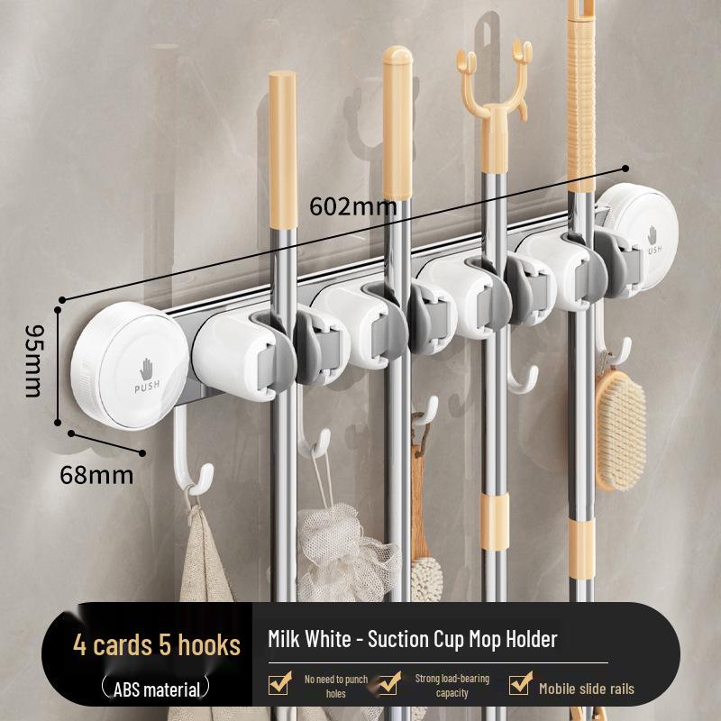 No-Drill Mop & Broom Wall Mount Clip with Suction Cup