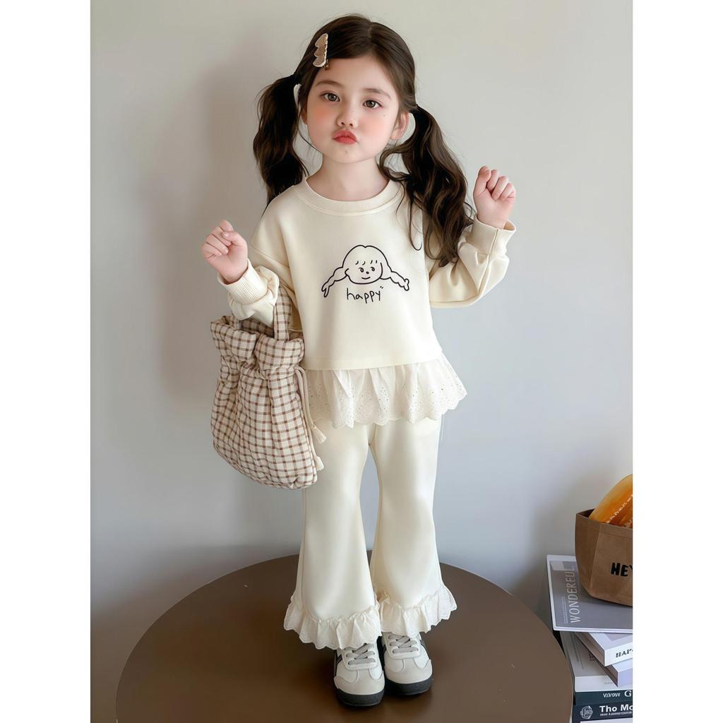 Herbst Mädchen Zweiteiler Sweatshirt & Hose Set - Stilvolles Kinder Outfit
