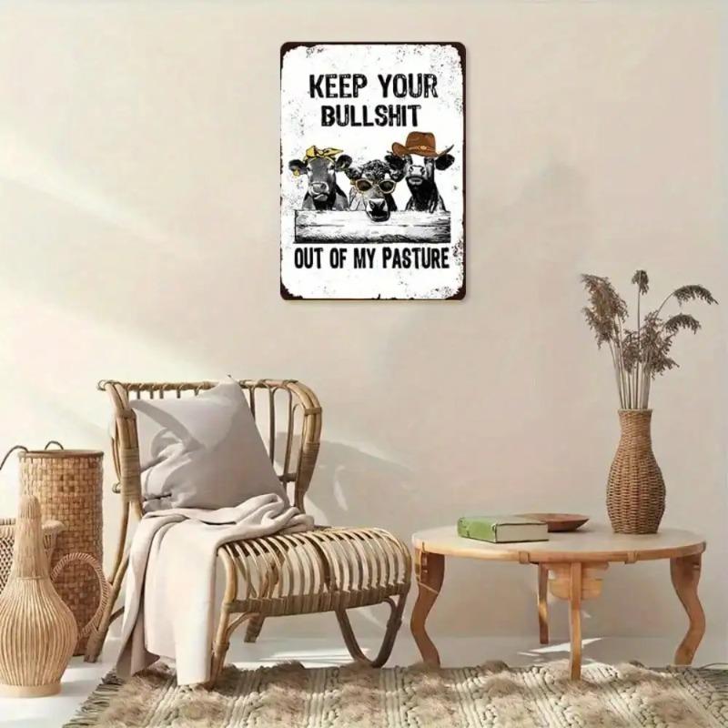 Sarcastic Cow Metal Plaque Pasture Bullshit Sign Farmhouse Decor Vintage Home Art Gift for Farmers