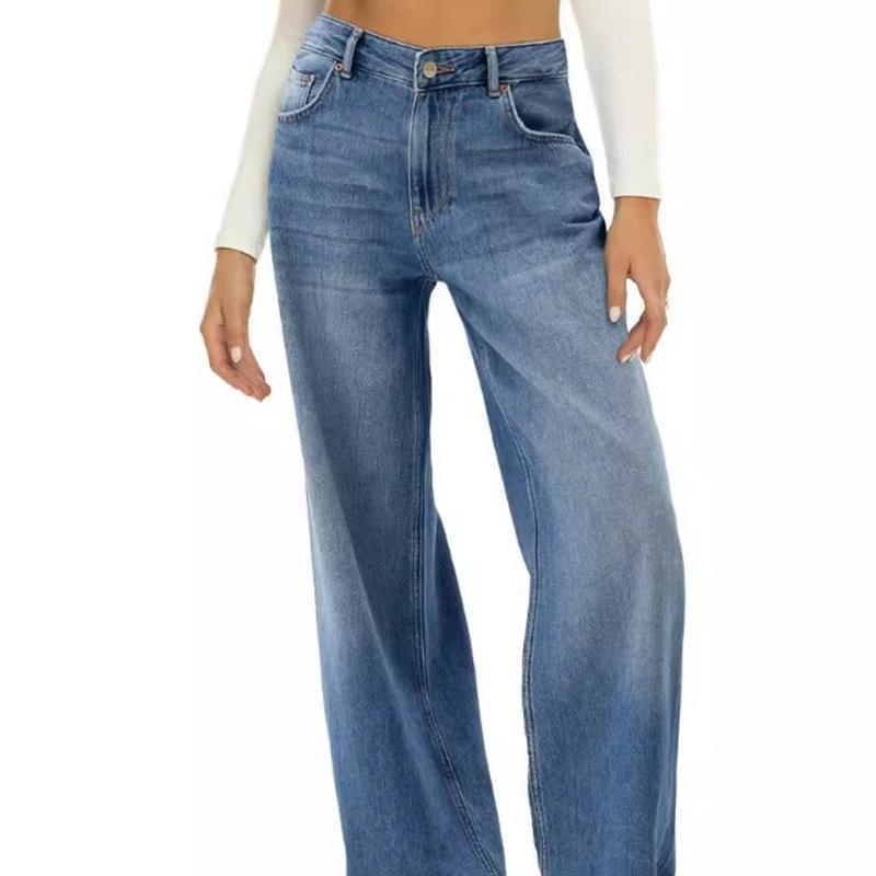 Elegant Fashion Loose Wide Leg Jeans Women Solid Color Spring Autumn Basic Casual Denim Trousers Korean Style Office Vintage Long Denim Pants 1107