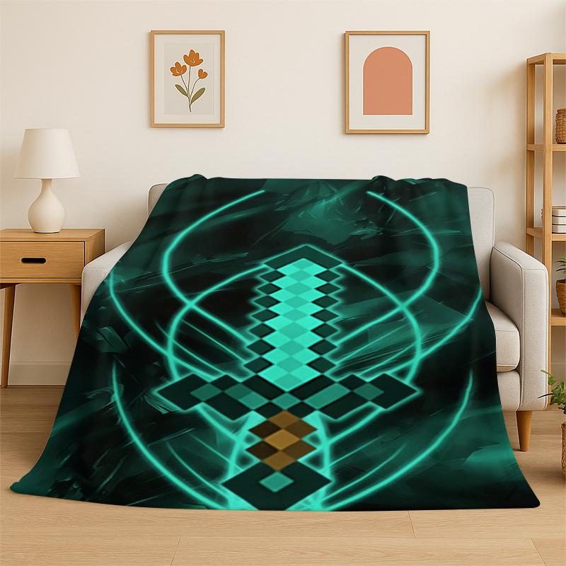 

Classic SSandbox Cartoon Pixel Bulding Game Flannel Blanket Soft Warm Throw Blanket for Bedroom Living Room Bed Travel Gift 75x100cm