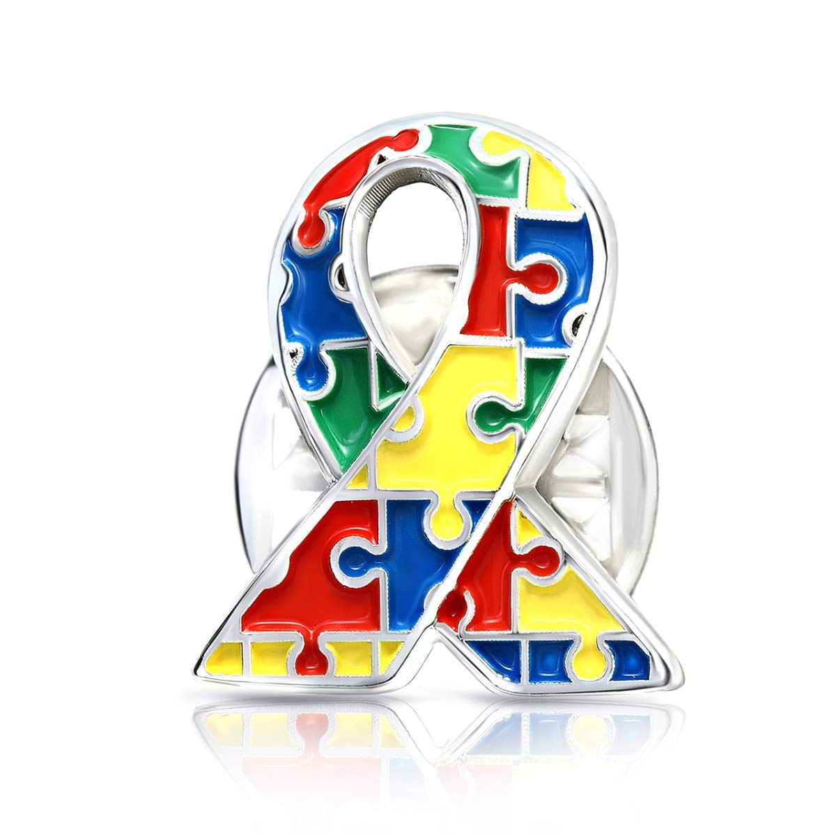 [AWARENESS RIBBON] Puzzle Ribbon Pin Badge, Autism Spectrum Puzzle, Small