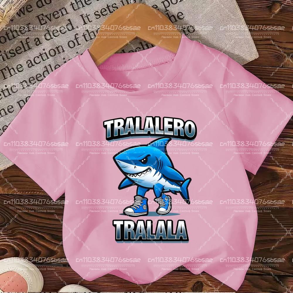 Kids 100 Cotton Luxury TShirt Tralalero Tralala Cool Shark Graphic Short Sleeve Elegant Casual Summer Tee Tops