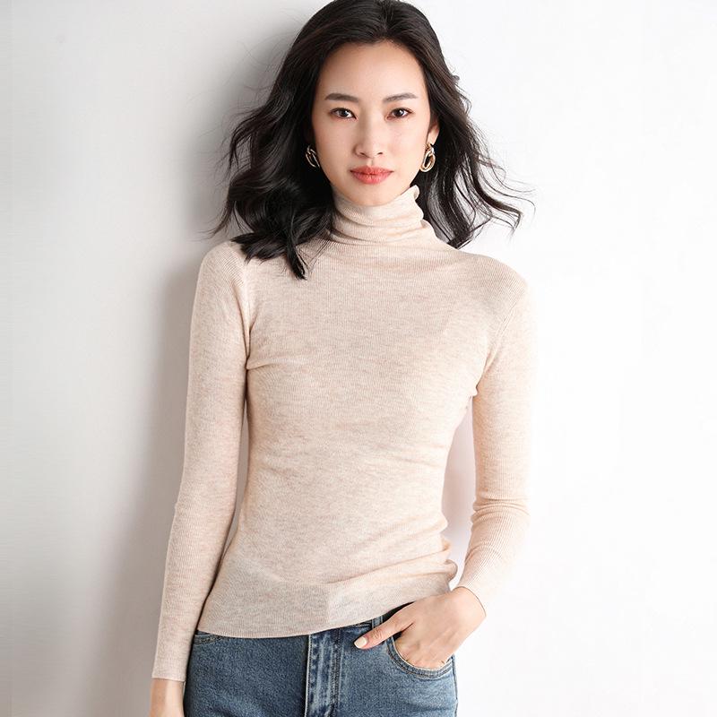 Women's Slim Fit High Neck Wool Sweater - Lightweight, Sheer Base Layer for Spring and Autumn