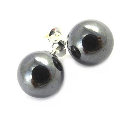 [M6539] - Hematite 'Mineralia' Silver Earrings - 10 Mm