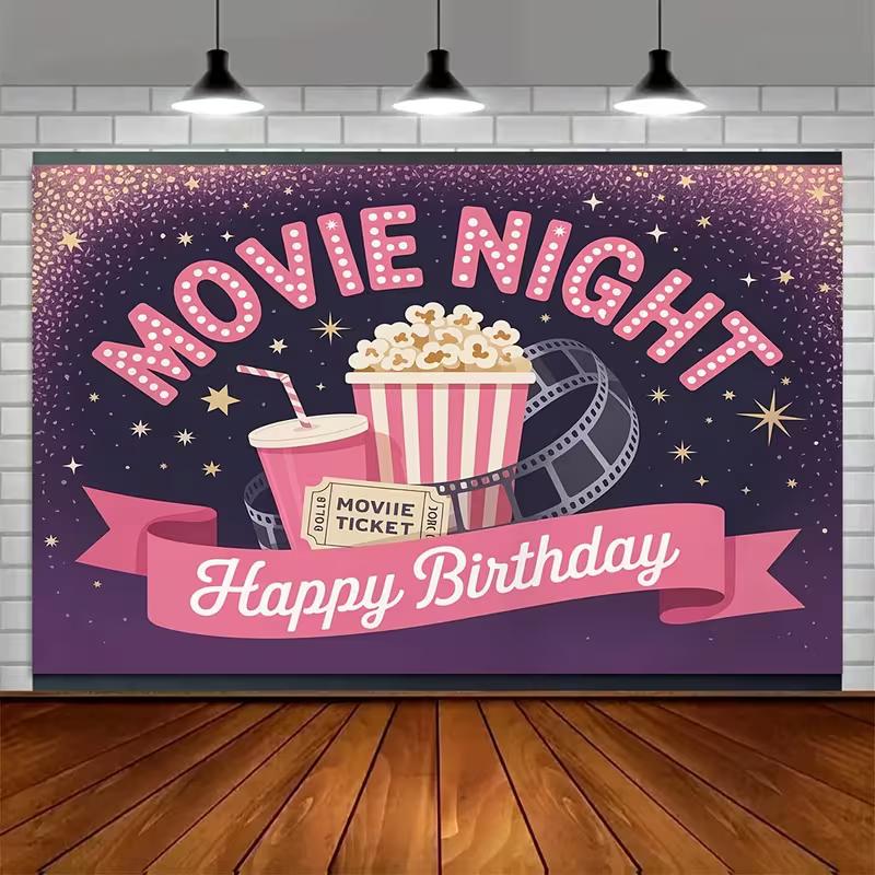 2D Movie Night Popcorn Film Reel Happy Birthday Wall Tapestry