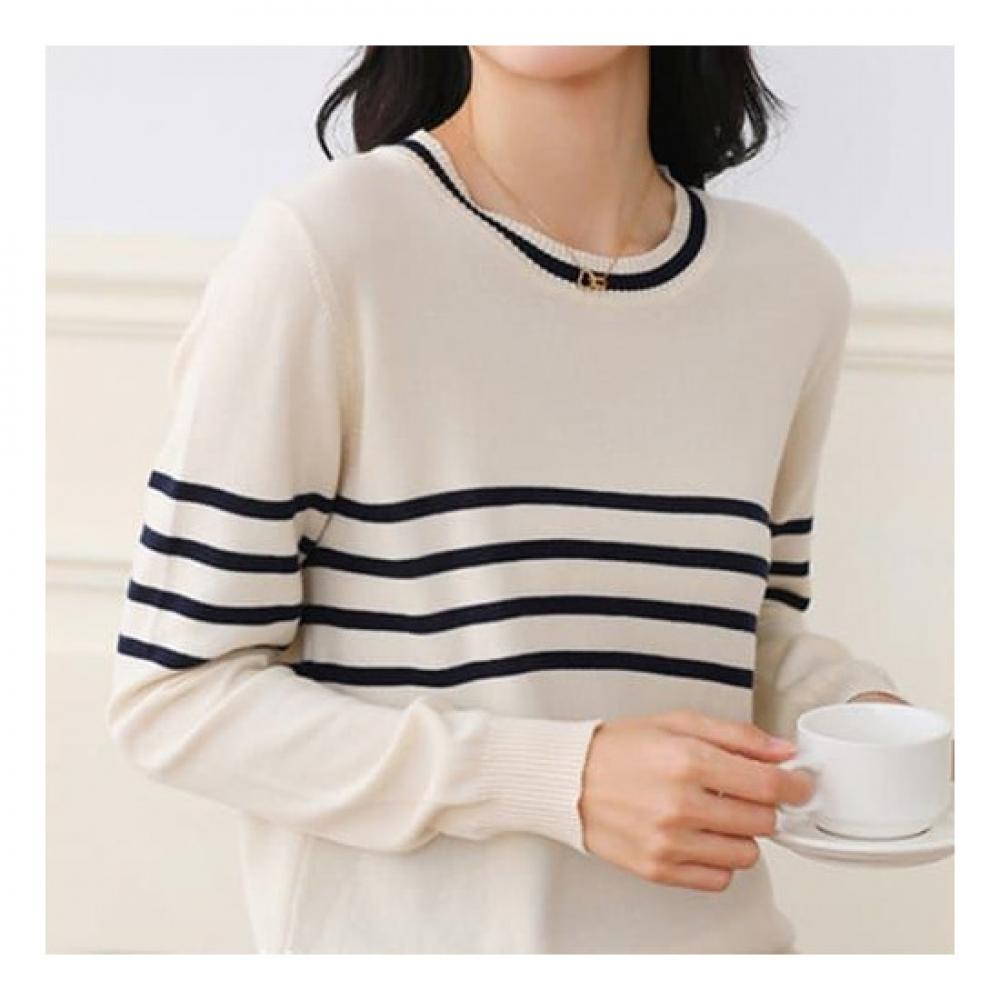 Navava Long Sleeve Knit Point Round Neck   Nk2001