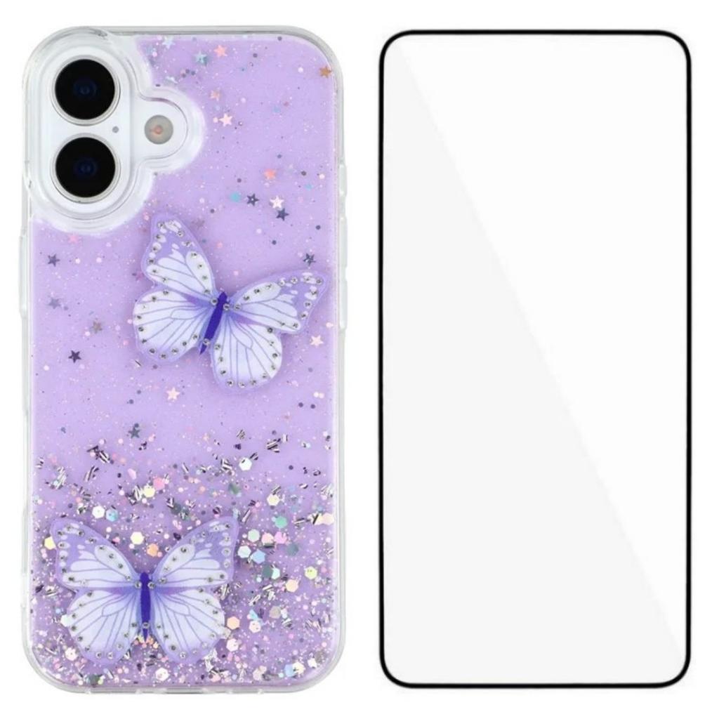 For iPhone 17 TPU Case WANLONFENG AW Series PVC Butterfly Epoxy Phone Cover with HD Film