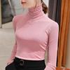New  Autumn Winter Velvet Mesh High Collar Long Sleeve Tops Women Solid Color Stretch Tight Fit Inner Shirts