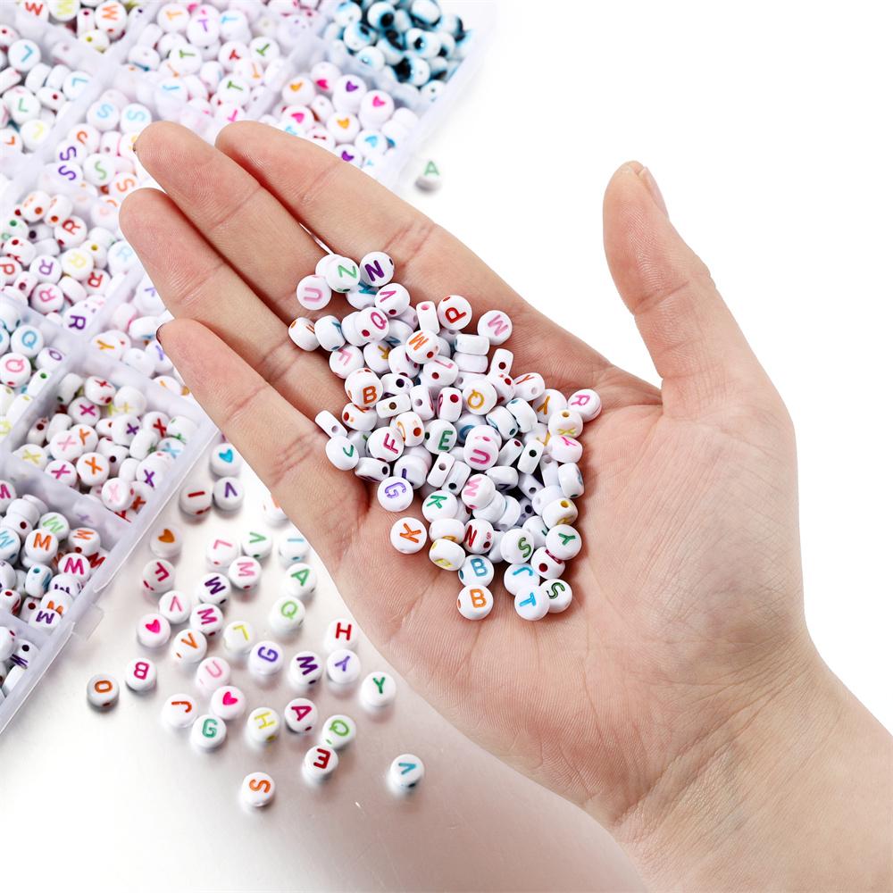 1680pcs 7mm Acrylic Flat Round Letter Beads with Elastic Cord Jewelry Scissors Kits for Bracelet Necklace DIY Jewelry Making