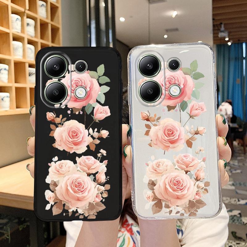 Luxury Flower Soft Silicone Case For Xiaomi Redmi Note 13 Pro 14C Samsung A55 M35 S24 FE iPhone Huawei Honor Realme Camera Protective Shockproof Cover