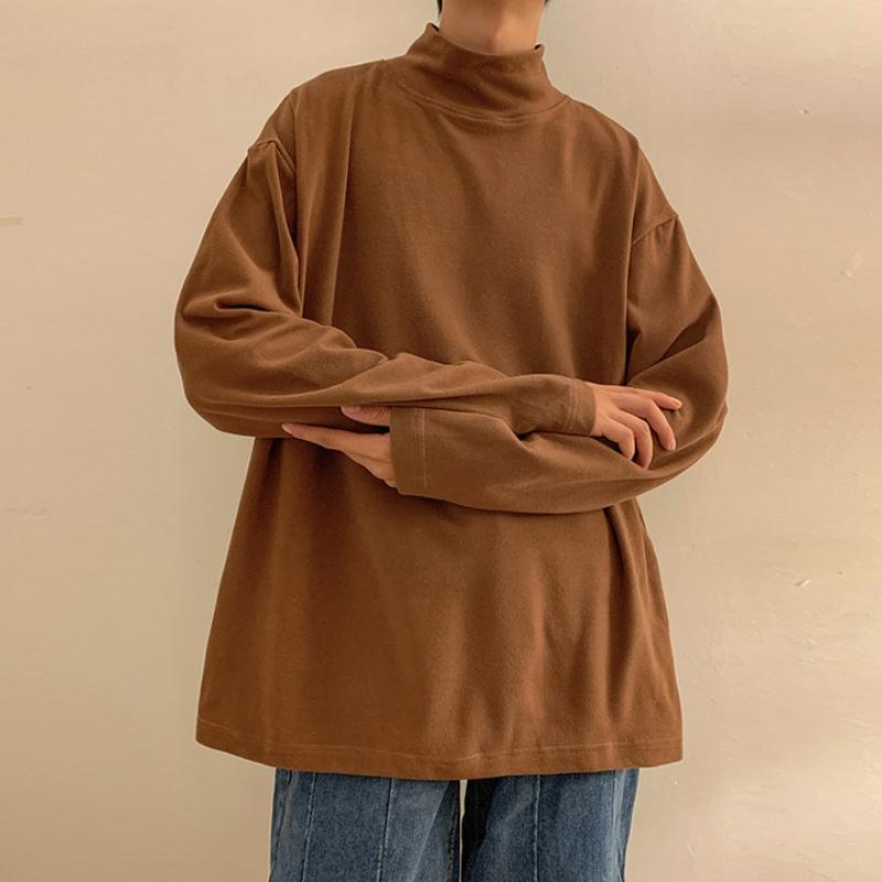 

Пуловер с полуводолазкой, осенняя однотонная нижняя рубашка, японская повседневная мужская футболка с длинными рукавами, свободный пуловер 3XL коричневый
