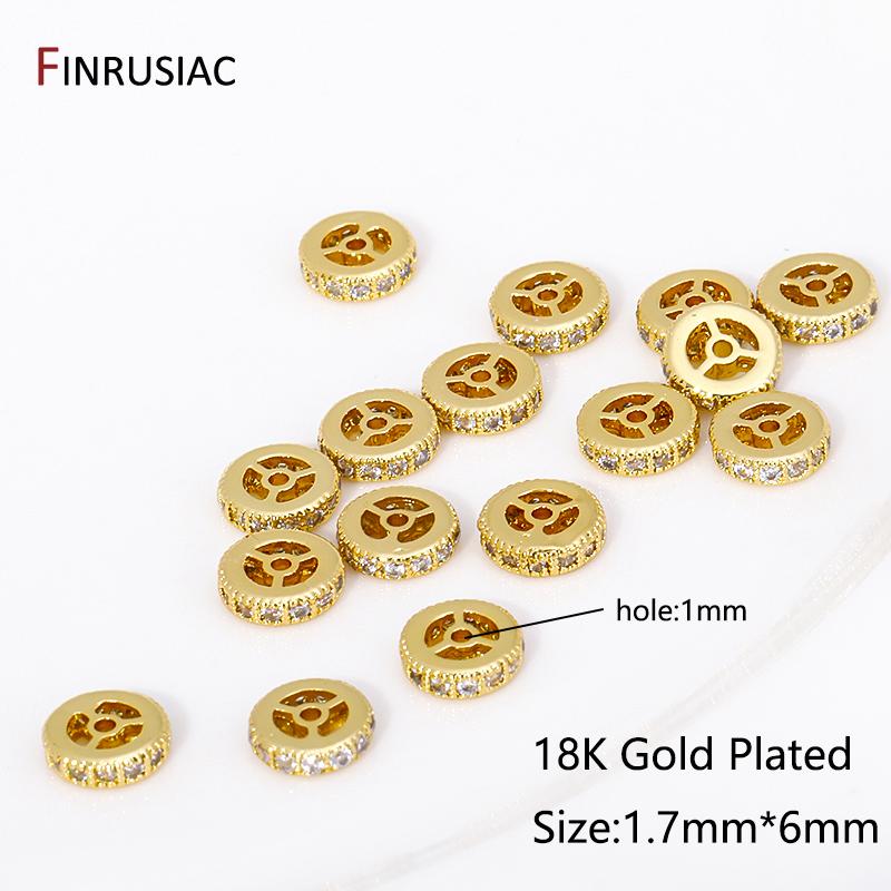 

Trendy 18K Gold Plated Flat Spacer Beads Inlaid Zircon Separator Beads Loose Beads For DIY Jewelry Making Findings 4 pcs