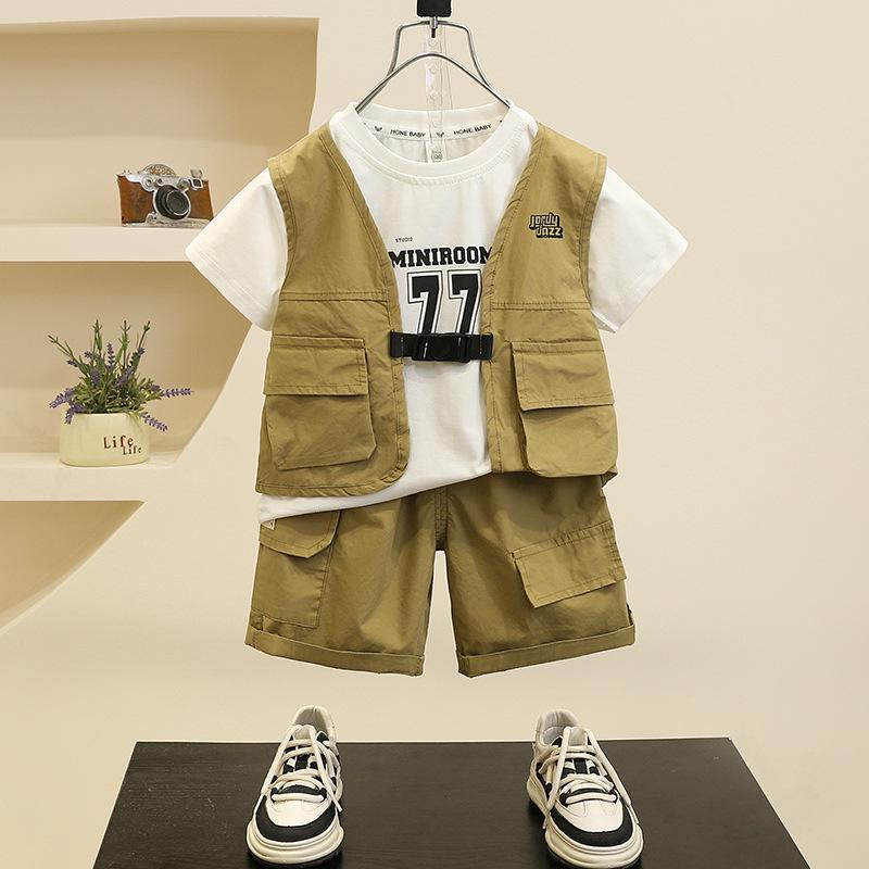 

Boys Trendy Summer Short Sleeve Workwear Vest Three-Piece Set 2025 140 cm