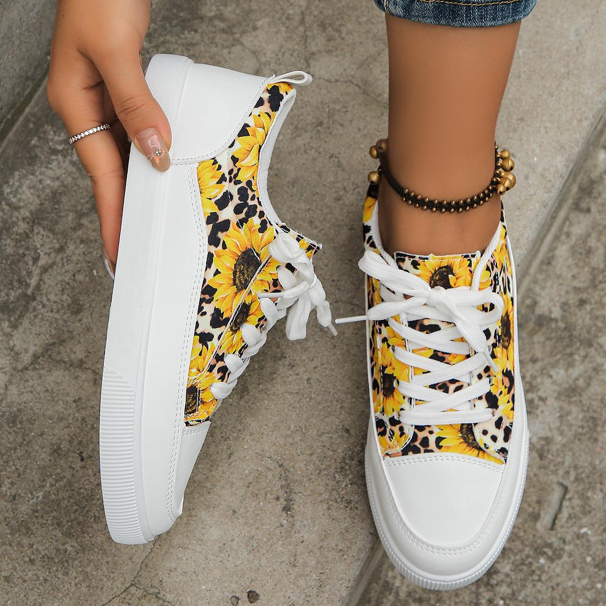 

Женские кроссовки с подсолнухами, на шнуровке, плоские, женские повседневные дышащие парусиновые туфли для женщин, zapatos de mujer 35