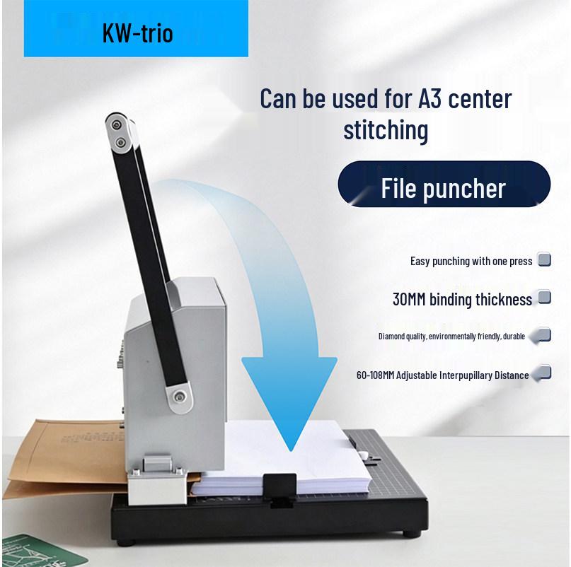 Kede You Adjustable A4/A3 Three-Hole Punch, Labor-Saving Drill Bit, Binds 300 Sheets