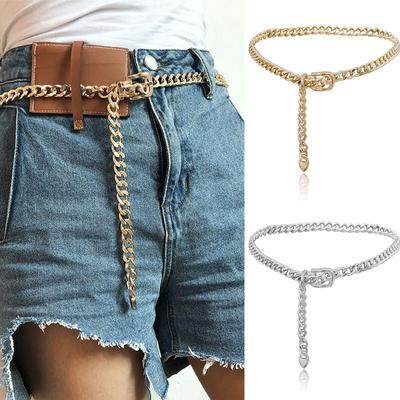 Frauen Kette Gürtel Mode Weibliche Dame Silber Gold Lange Pin Schnalle Metall Gürtel Jeans Taille Ketten für Kleid Halskette Riem