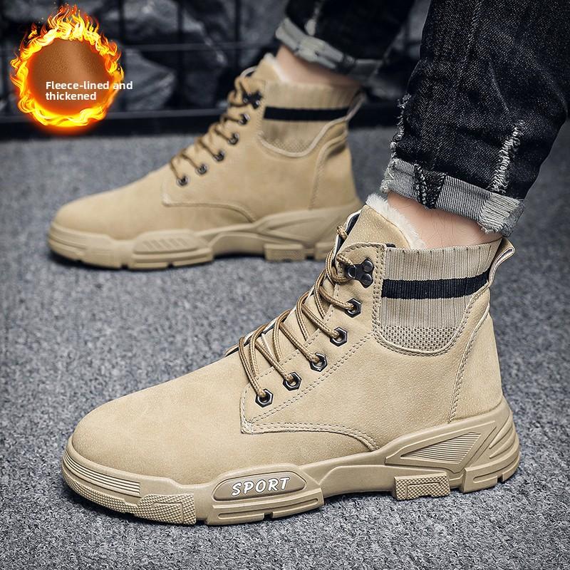 Men's Velvet High Top Boots Are Warm Fashionable Versatile Trendy Lightweight Men's Outdoor Travel Shoes